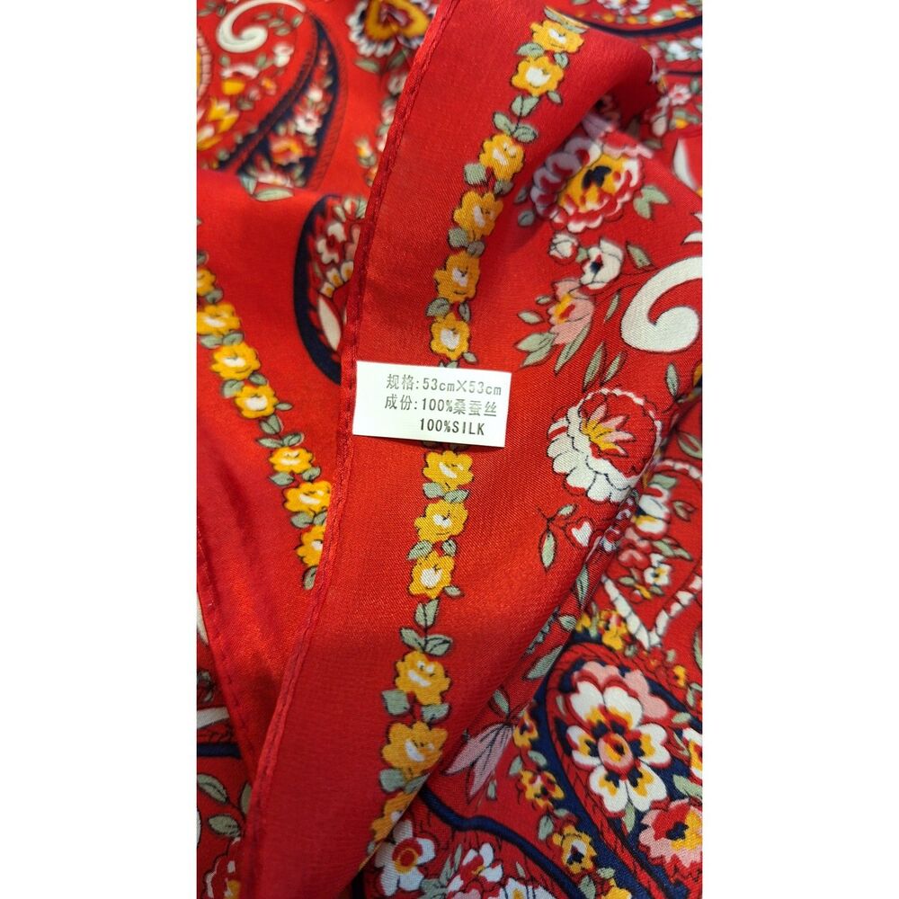 Set Of 2 Multicolored Multi Print 100% Silk Squar… - image 7